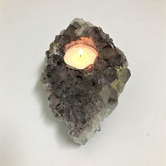 Large Raw Amethyst Cluster Tealight Candle Holder - Picture 4 of 7